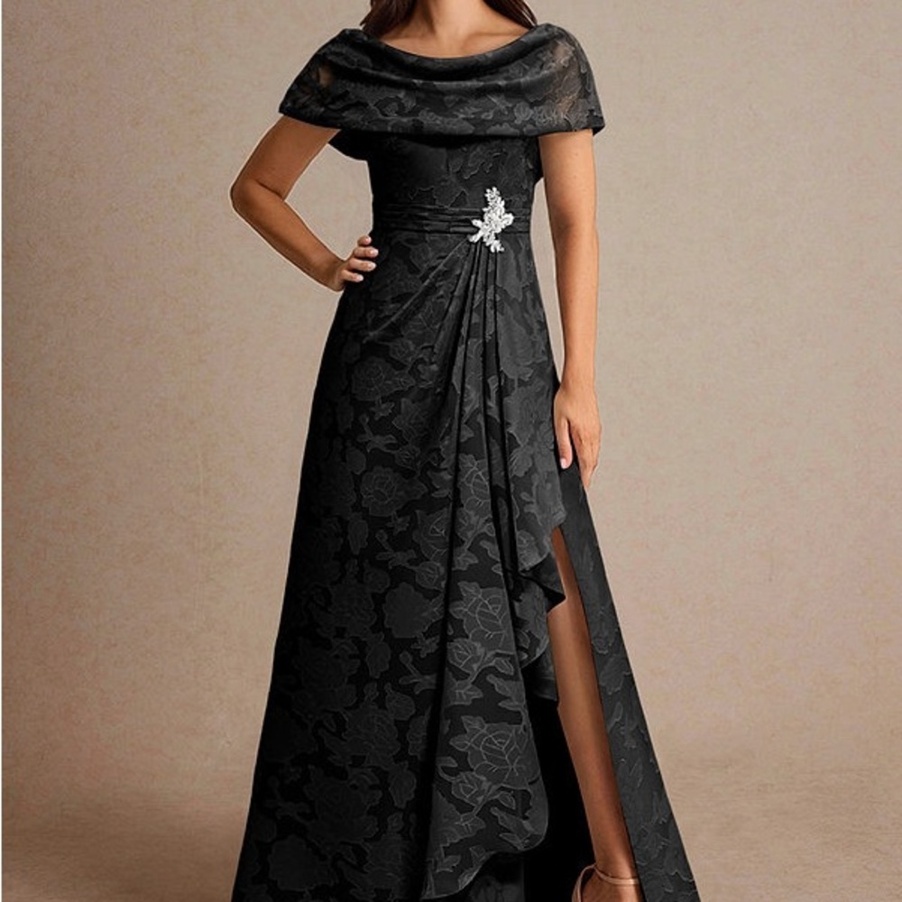 Azazie Branford Black One Shoulder Dress with Floral Pattern